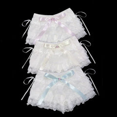 Cyflymder Multilayer Lace Shorts Women Lolita Ribbons Flower Ruffles Elastic Waist Cute Bottoming Shorts for Sweet Girls Kawaii Clothes