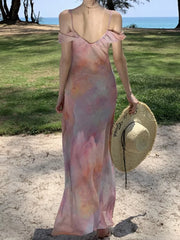 Cyflymder Summer Women Fashion Elegant Casual Midi Dress Spaghetti Strap Vintage Beach Holiday Party Vestidos Female Clothes Robe New