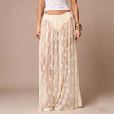 Cyflymder Womens Sexy Sheer Lace Skirt High Waisted Floral Embroidered See Through Ruffled A Line Long Maxi Long Beach Coverup Skirts
