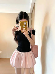 Cyflymder Sweet Dress 2-Piece Set Y2k Punk 2000s Crop Top+Mini Skirt Elegant Party Dresses Harajuku Short Sleeves Hot Girl Dresses Summer