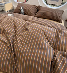 Cyflymder Fashion maillard stripe bed set,twin full queen king retro simple geometric cotton home textile sheet pillow case quilt cover