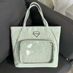 Cyflymder Transparent Fashion Heart Tote Bag All Match Simple Y2k Aesthetic Women Handbags Vintage Casual High-capacity Shoulder Ita Bags