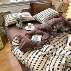 Cyflymder Nordic Stripe Two-Tone Bedding Set High Quality Skin-Friendly Bedclothes with Shell Edge Comfort Colorfast Bed Sets for Single