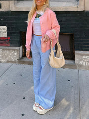 Cyflymder Women s Classic V-Neck Button Down Cardigan Sweater Long Sleeve Knit Top with Ribbed Cuffs and Hem