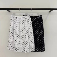 Cyflymder Spring New Arrival Lace-up Pleated Polka Dot Midi Skirt