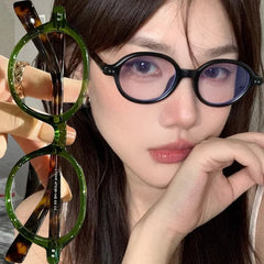 Cyflymder Girls Y2K Red Green Frame Glass Retro Oval Glasses Eyewear Decorative Computer Anti-blue Eyeglasses with Seaside Goggles