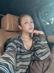 Cyflymder Faionable Simple V-ne Striped Knitwear Ele Aosphere Dongda Gate 25 Autumn Sle Women's Clothing Commute Season