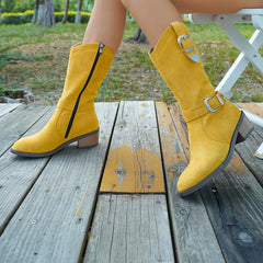 Cyflymder Round toe thick heel knee high boots with zippered high heels, comfortable fit for women's fashion shoes, plus size women's shoe