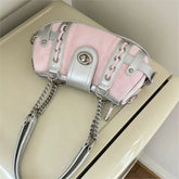 Cyflymder Hot Girls Pink Shoulder Bags Women Versatile Large Capacity Y2k Handbag Ladies Harajuku Aesthetic Patchwork Chain Underarm Bag
