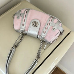 Cyflymder Hot Girls Pink Shoulder Bags Women Versatile Large Capacity Y2k Handbag Ladies Harajuku Aesthetic Patchwork Chain Underarm Bag