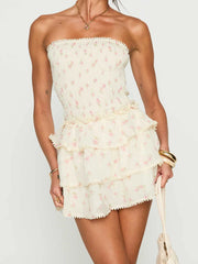 Cyflymder Women s Sexy Off Shoulder Ruffle Bodycon Mini Dress Sleeveless Backless Floral Print Fit Tube Dress for Club Party Summer