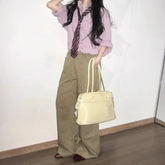 Cyflymder Sweet Cute Cream Yellow Tote Bag Women Versatile Casual Business Trip Underarm Bag Ladies Large Capacity Business Handbag Y2k