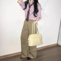 Cyflymder Sweet Cute Cream Yellow Tote Bag Women Versatile Casual Business Trip Underarm Bag Ladies Large Capacity Business Handbag Y2k