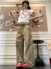 Cyflymder American i Color Straight Leg Jeans Women's Spring Summer Wide Leg Pants Loose Slimming Design Sense Floor-Length Trousers