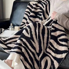 Cyflymder Zebra Patterned Sofa Knitted Blankets A-Class Half Flannel Nap Soft Blanket for Offices Home Hotel Homestay Bed End Towel