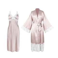 Cyflymder Lace Contrast Satin Nightgown Suit Women's Hollow Back Long Multi-color Suspender Home Wear