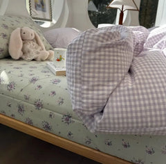 Cyflymder Romantic sweet purple plaid flower bedding set,twin full queen king fairyfair cotton home textile sheet pillow case quilt cover