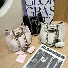 Cyflymder Hot Girl Sweet Heart Pendant Handbag Women Daily Casual Versatile Shoulder Bag Ladies Korean Style Chain Composite Bucket Bag