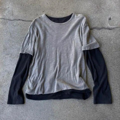 Cyflymder Nicje Gothic Constrast Color Fake Two Piece Y2k Autumn High Street Lazy Patchwork Long Sleeve Loose Women T Shirt Casual Tops