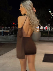 Cyflymder Sexy Backless Lace-up Halter Bodycone Mini Dress Solid Flare Sleeve Slim Women Fashion Short Dress Clubwear Summer