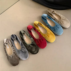 Cyflymder New In Fashion Silk Ballet Flats Soft Dancing Shoes For Women Spring Casual Slip On Butterfly-Knot Ladies Flat Shoes
