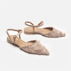 Cyflymder Sandals for Women Summer New Versatile French Leather Single Shoes Pointed Flat Toe Toe Sandals for Women Luxury Sandals