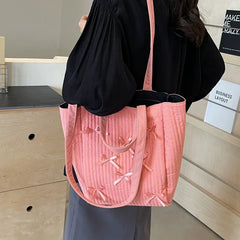 Cyflymder High Capacity Canvas Tote Bags Casual Sewing Thread Shoulder Bags for Women Hot Sale Versatile Bow Design Bolso Mujer