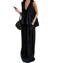 Cyflymder The New V-neck Sleeveless Ruffled Loose Two-piece Set for Summer Features A Stylish and Casual Design