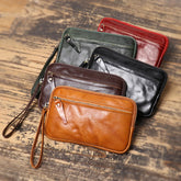 Cyflymder New Vegetable Tanned Leather Zipper Pouch, Cowhide Coin Purse, Large-capacity Card Holder, Leather Storage Bag, Key Case