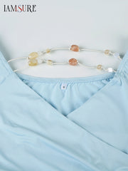 Cyflymder Holiday Slim Folds Cropped T Shirt Casual Sexy Deep V-Neck Short Sleeve Tees Women 2025 Summer Fashion Streetwear Ladies