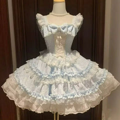 Cyflymder Pink Japanese Sweet Lolita Style Jsk Dress Women Retro Elegant Lace Ruffles Bow Strap Princess Dresses Y2k Cute Party Mini Dress