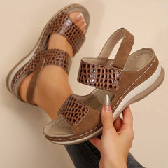 Cyflymder Women's Casual Sandals Large Size Wedge Platform Heeled Buckle Shoes Patent Leather Thick Sole Walking Flat Female Footwear