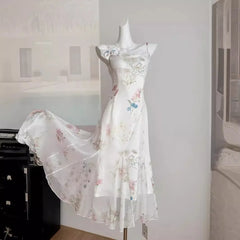 Cyflymder Beautiful dresses popular in the summer for seaside vacations, stunning white floral dresses for women