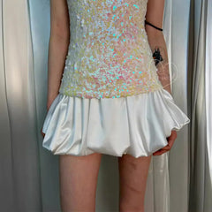 Cyflymder Summer Low Waist Wrinkled Satin Texture A-shaped Puffy Bud Skirt Women's Mini Skirt