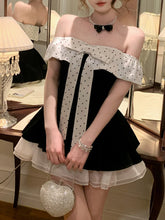 Cyflymder French Sweet Polka Dot Off-the-shoulder Dress Women Ruched Princess Dress Cute Sweet Party Mini Dresses Aesthetic Slim Clothing