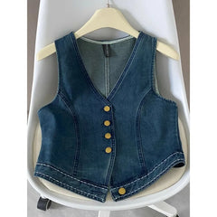 Cyflymder American Retro Denim Vest Female Stacked Sleeveless Vest