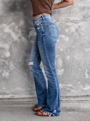 Cyflymder Women Ripped Flare Jeans Streetwear Chic Stretch Pants Bell Bottom Slim Denim Jeans Girls Party Casual Vintage Bootcut Trousers