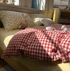 Cyflymder Cute sweet cherry plaid red green bedding set,twin full queen king kawaii INS cotton home textile sheet pillow case quilt cover