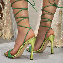 Cyflymder Female Sandal Comfort Shoes for Women Large Size Strappy Heels Girls Beige Big Low Pointed Stiletto Fashion High Rome Solid PU