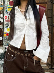 Cyflymder Elegant Fashion Solid Blouse Basic Slim Turn-Down Collar Long Sleeve Shirts Women Autumn Spring Streetwear Ladies