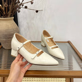 Cyflymder Summer New Pointed Shallow Mouth Coarse Follow Up Shoes for Women with One Word Strap Mary Jane Shoes with Inner High Heels