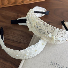 Cyflymder Boho Headband Lacework Pearl Bow Fabric Wide Band Retro Hair Accessory For Women Lightweight Non Slip New Arrival