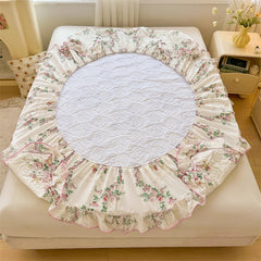 Cyflymder 100% Cotton Korean Princess Style Flowers Print Ruffles Bedding Set Single Duvet cover Quilted Fitted Sheet Pillowcases 3/4Pcs