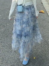 Cyflymder Elegant Floral Lace Maxi Skirt with High Waistband and Flowy Layers for Wedding Party Evening Prom Beachwear