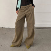 Cyflymder Women Drawstring Waist Cargo Pants Loose Wide Leg Bottom Hem Adjustable Drawstring Pocket Casual Streetwear Baggy Trousers