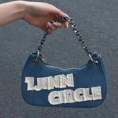 Cyflymder Hot Girl White Letter Canvas Bag Women Sweet Cool Chain Chic Shoulder Bags Ladies Fashion Casual Underarm Crossbody Bag