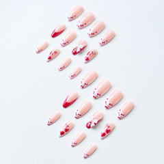Cyflymder 24pcs French Cherry False Nails 3d Bow Pearl Sweet Style Fake Nail Tips Full Cover Wearable Press on Nails Valentine's Day Gift