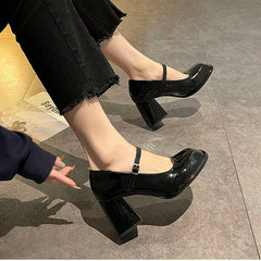 Cyflymder Spring Women Mary Jane Shoes Elegant Square Toe Thick Heel Shoes Casual Party Dress Single Shoes