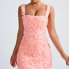 Cyflymder Women's Sexy Square Collar Flowers Mini Cocktail Dress Sleeveless Slim Casual Bodycon Dress Lace Up Suspenders Datting Dresses