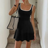 Cyflymder Summer new sports style U-neck sleeveless contrasting color hemming slim and thin A-word short tennis dress dress women